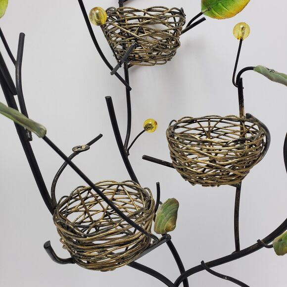 Metal Tree Tealight Candle Holder Bird Nest French Country Farmhouse 3D Leaves - Picture 5 of 10